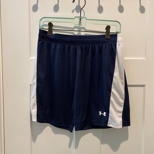 Under Armour Shorts - Navy Blue with White Stripes Size SM